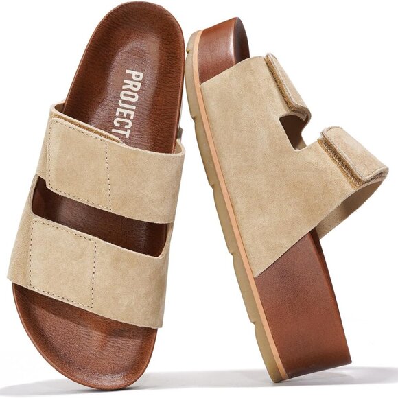 Leather Platform Wedges Women Beach Sandals 10 Lightweight Non Slip - Picture 1 of 5